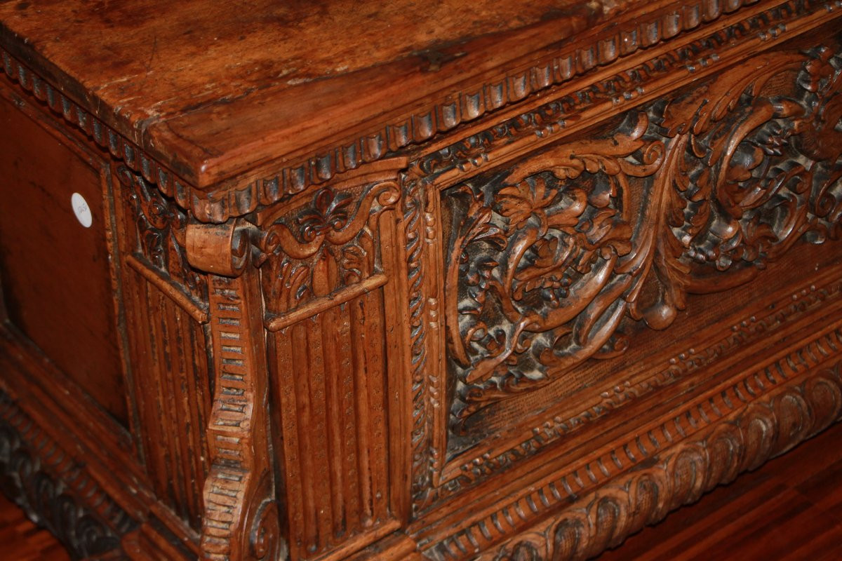 Cassapanca Rinascimento Francese di fine 1500 noce-photo-3
