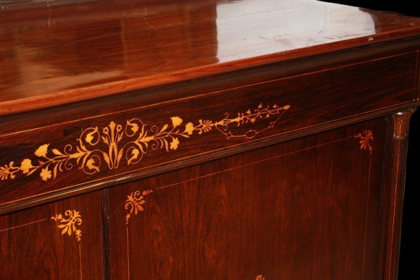 Servante Credenza Francese Stile Carlo X in Palissandro Intarsiata-photo-2
