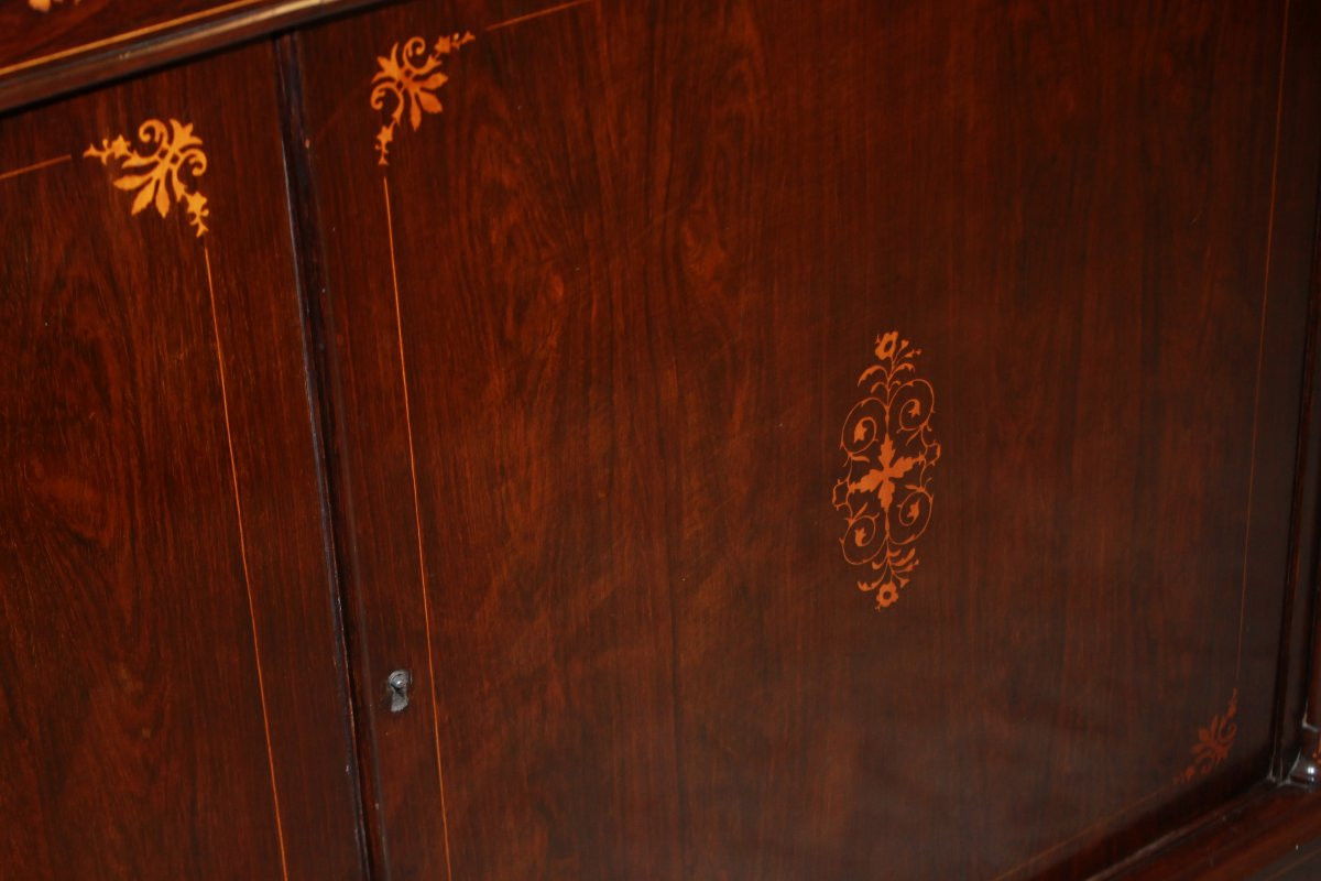 Servante Credenza Francese Stile Carlo X in Palissandro Intarsiata-photo-3