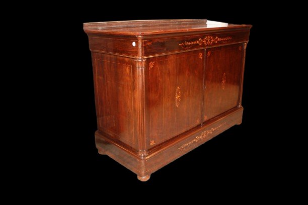 Servante Credenza Francese Stile Carlo X in Palissandro Intarsiata-photo-1