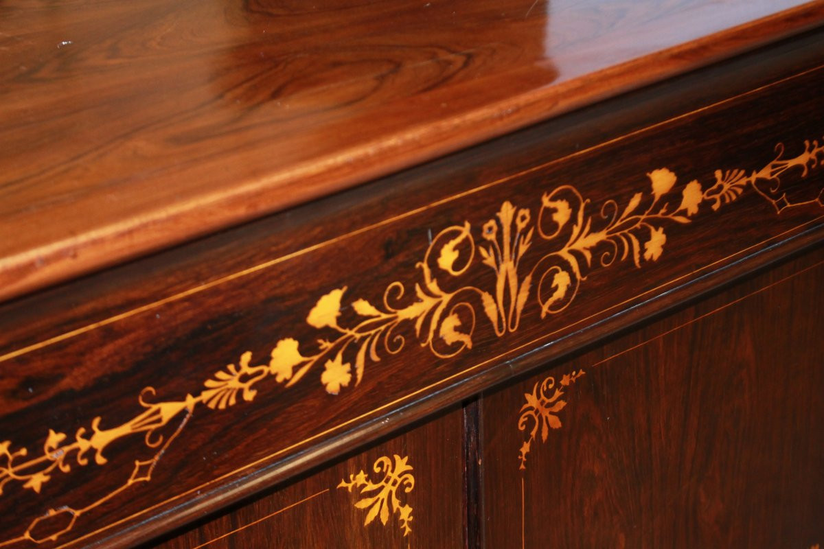 Servante Credenza Francese Stile Carlo X in Palissandro Intarsiata-photo-3