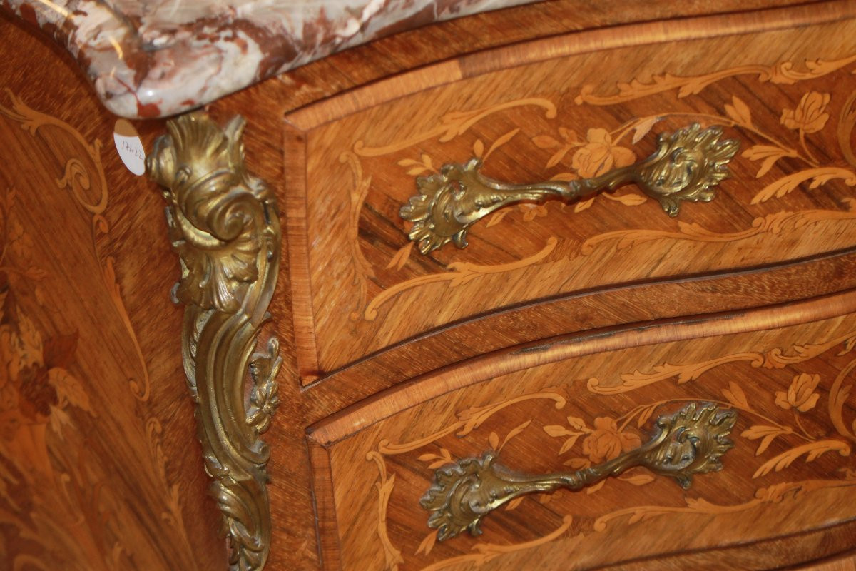 Cassettone Francese Stile Luigi XV Riccamente Intarsiato XIX secolo-photo-2