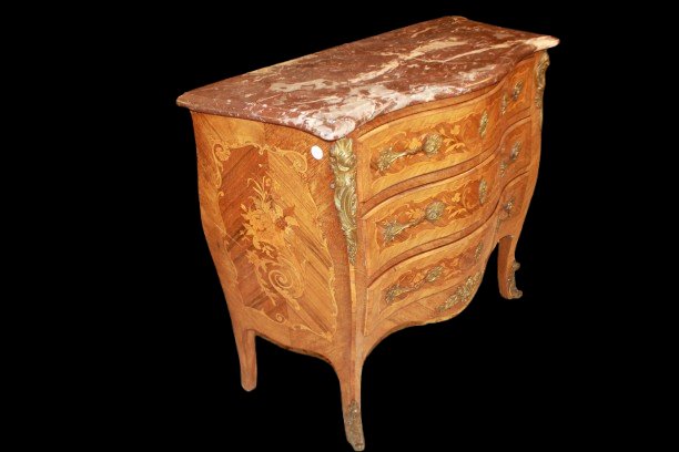 Cassettone Francese Stile Luigi XV Riccamente Intarsiato XIX secolo-photo-4