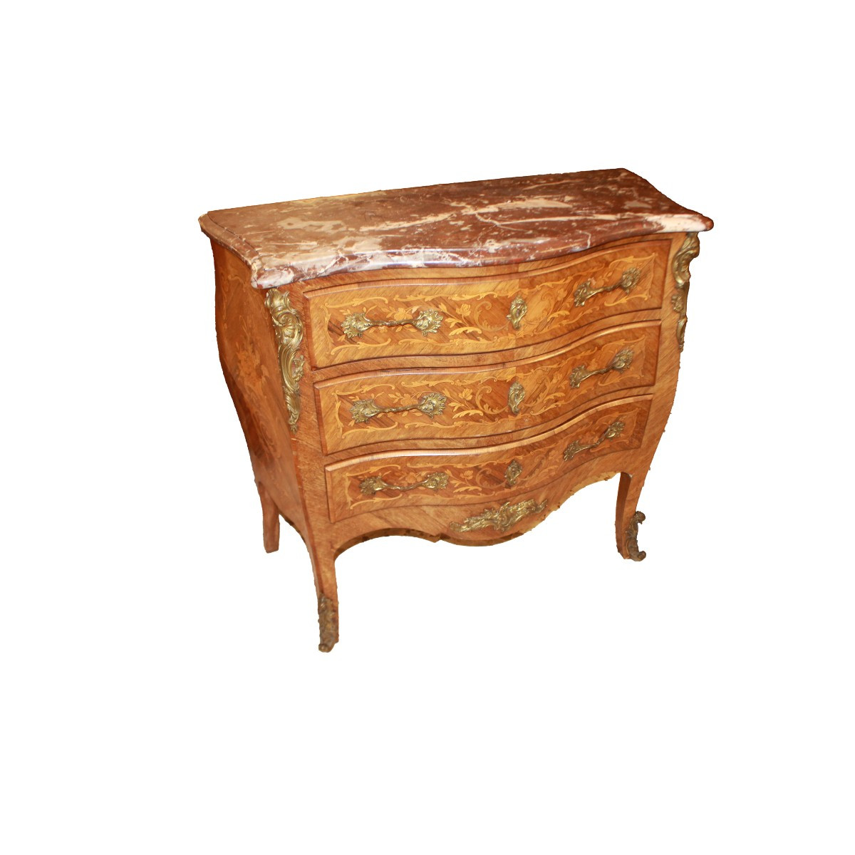Cassettone Francese Stile Luigi XV Riccamente Intarsiato XIX secolo
