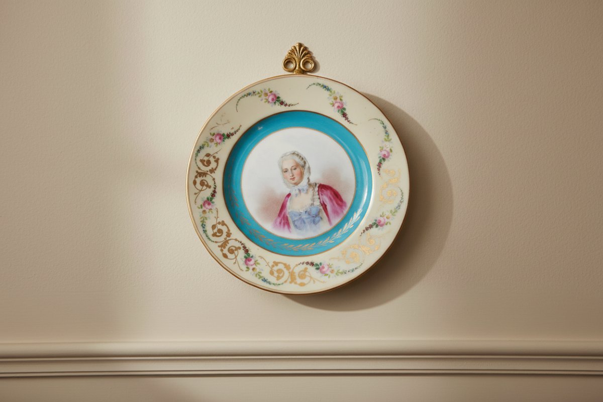 Piatto in porcellana francese con ritratto di Madame de Pompadour XIX secolo-photo-2