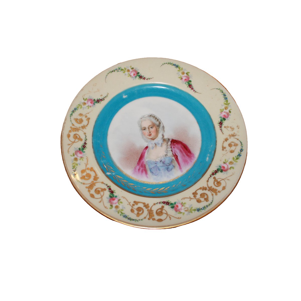 Piatto in porcellana francese con ritratto di Madame de Pompadour XIX secolo