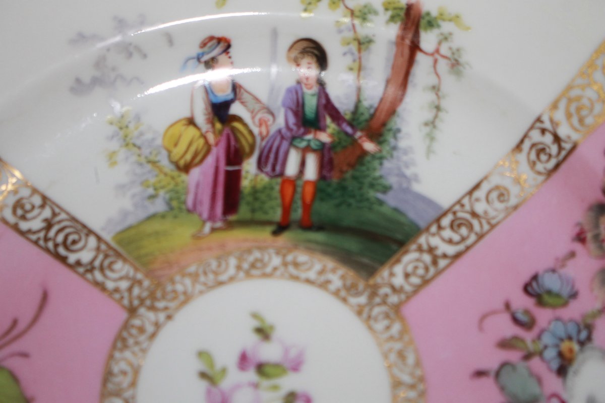 Piatto in porcellana bianca e rose Meissen XIX secolo-photo-3