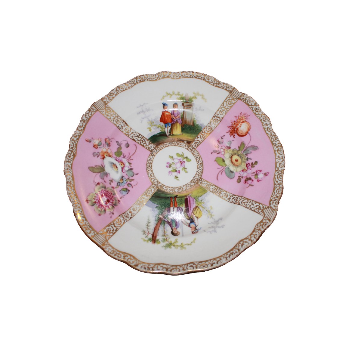 Piatto in porcellana bianca e rose Meissen XIX secolo