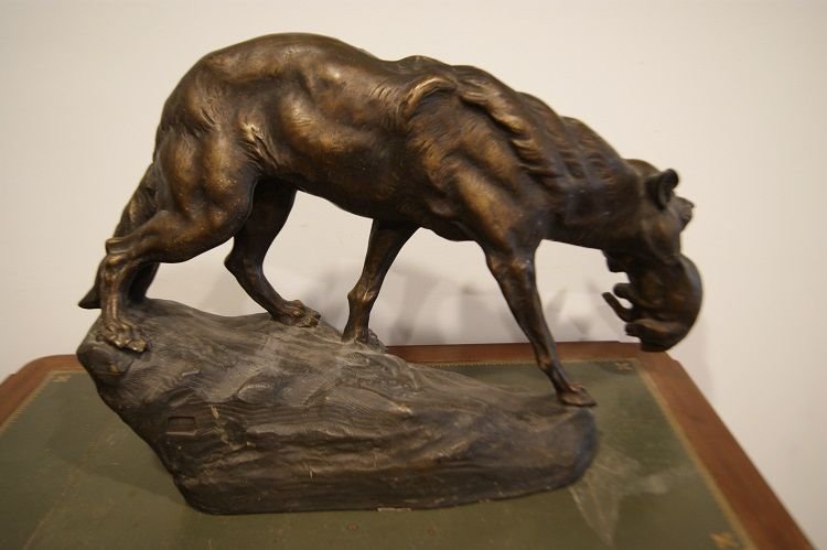 Lupa con cucciolo in bocca scultura firmata Thomas François Cartier-photo-3
