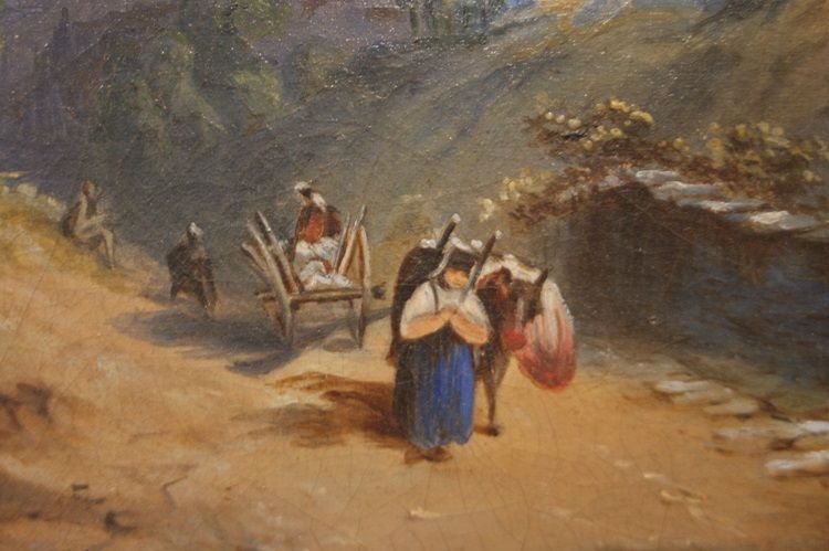 Olio su tela raffigurante paesaggio montano con lago-photo-4