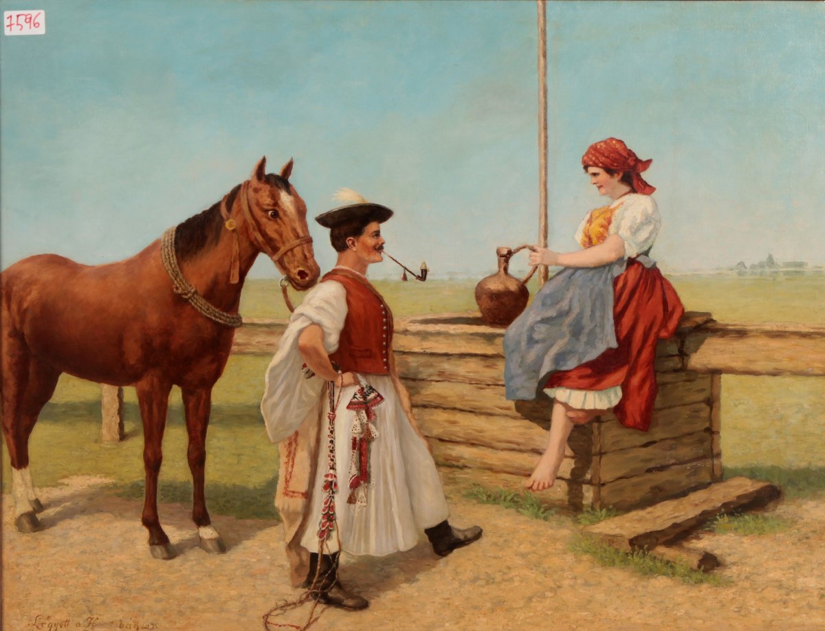 Olio su tela raffigurante "Incontro"-photo-2