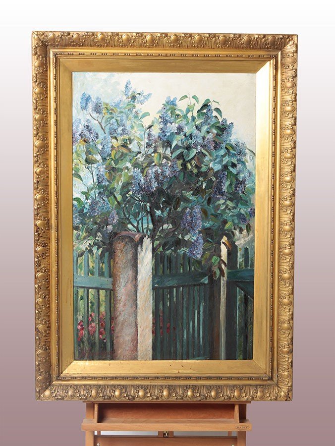 Olio su tela di inizio 1900 raffigurante giardino con alberi