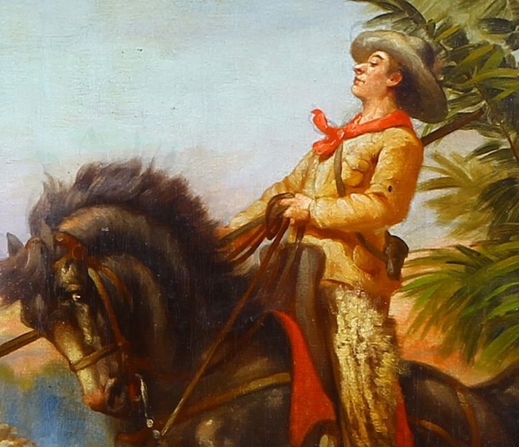 Olio su tela inglese "Pastore con gregge"-photo-3