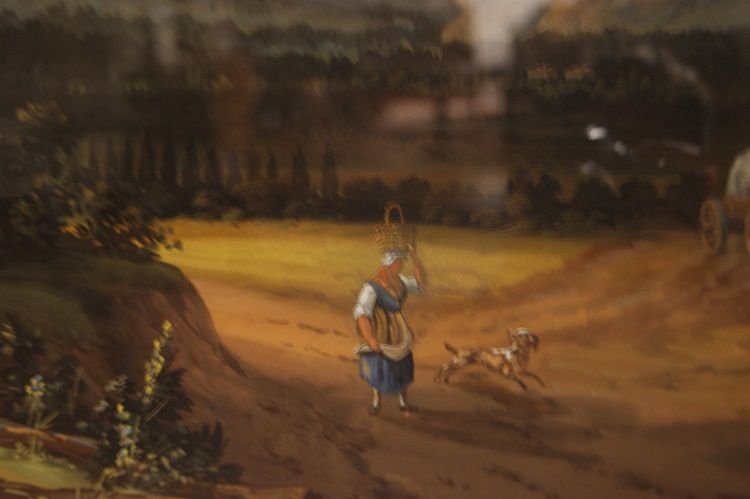 Acquerello francese "Paesaggio campestre con personaggi"-photo-3