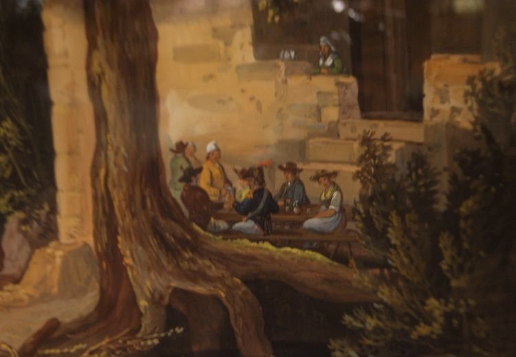 Acquerello francese "Paesaggio campestre con personaggi"-photo-1
