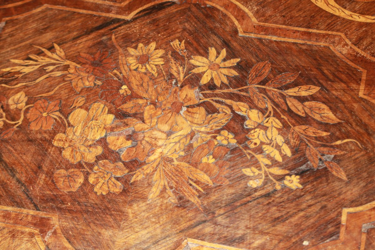 Tavolino Intarsiato da Salotto con Alette XIX secolo-photo-3