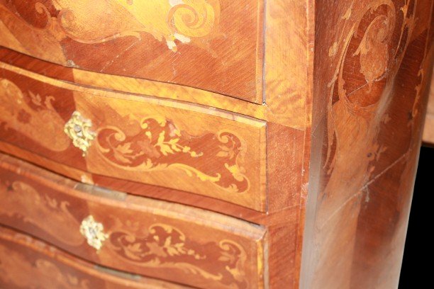 Secretaire francese Luigi XV risalente alla metà del XX secolo realizzato in legni pregiati-photo-4