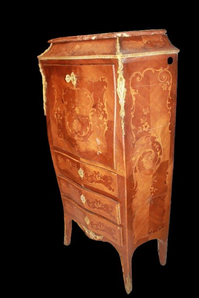 Secretaire francese Luigi XV risalente alla metà del XX secolo realizzato in legni pregiati-photo-2