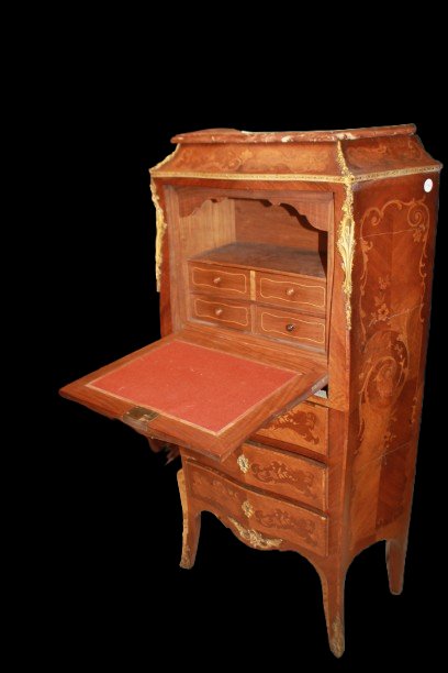 Secretaire francese Luigi XV risalente alla metà del XX secolo realizzato in legni pregiati-photo-3