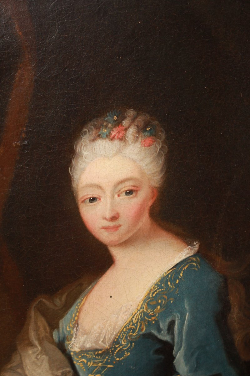Ritratto di dama francese – Olio su tela, XVIII secolo-photo-4