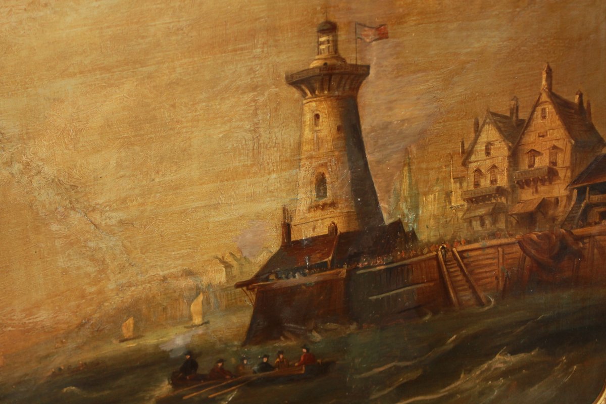 Paesaggio marino con faro – Olio su tela, XVIII secolo-photo-2