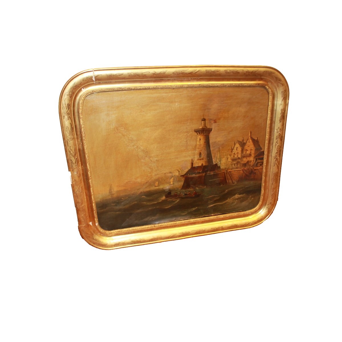 Paesaggio marino con faro – Olio su tela, XVIII secolo