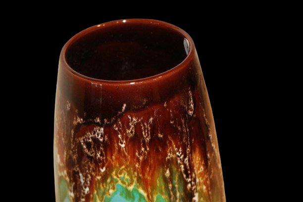 Vaso Calice in Vetro di Murano con Colature Policrome e Sfumature Turchesi-photo-2