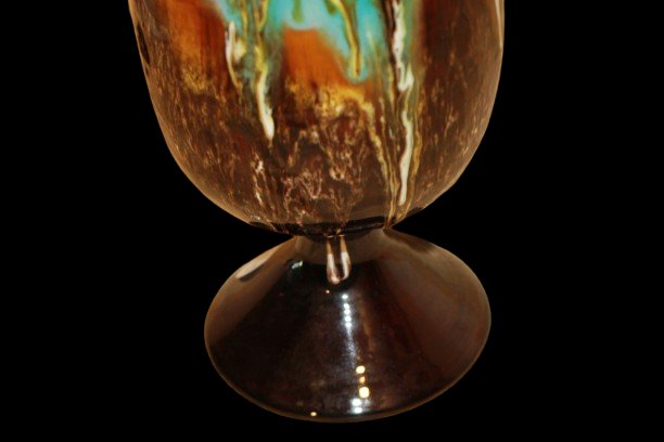 Vaso Calice in Vetro di Murano con Colature Policrome e Sfumature Turchesi-photo-3