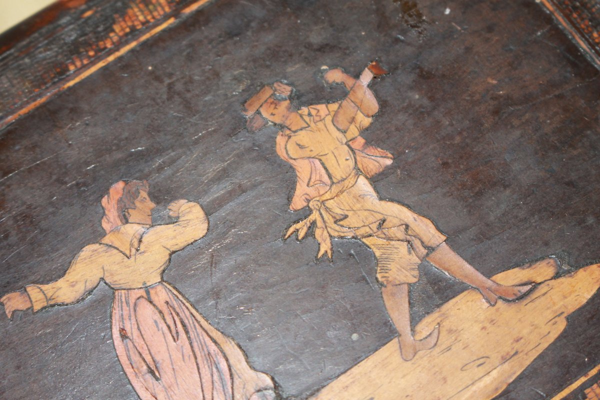 Scatola Portagioie in Legno Intarsiato con Scena Danzante-photo-1