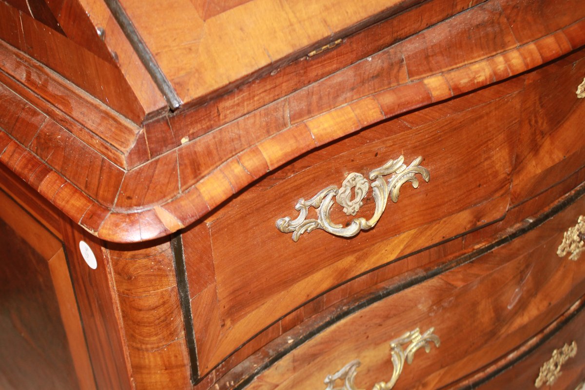 Ribalta francese di fine XVIII secolo in stile Luigi XV, in legno pregiato con raffinati intars-photo-3