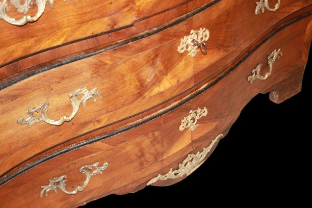 Ribalta francese di fine XVIII secolo in stile Luigi XV, in legno pregiato con raffinati intars-photo-4
