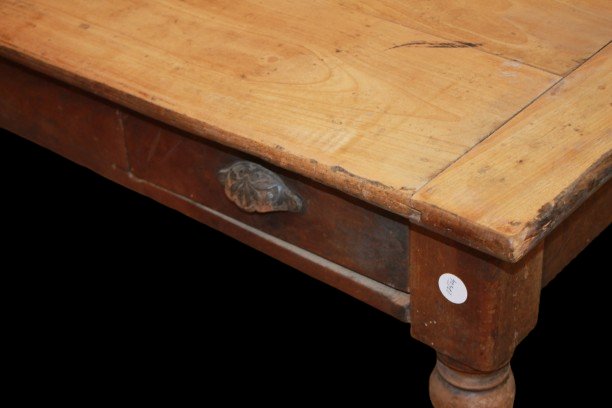 Tavolo da lavoro francese antico di fine 1800 in legno di ciliegio-photo-4