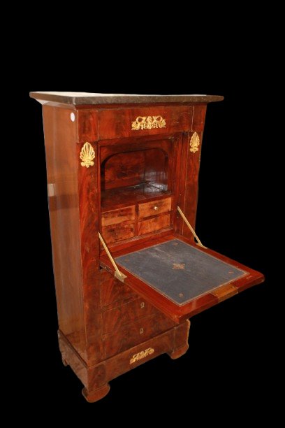 Secrétaire francese Impero del 1800 con Marmo e Bronzi-photo-3