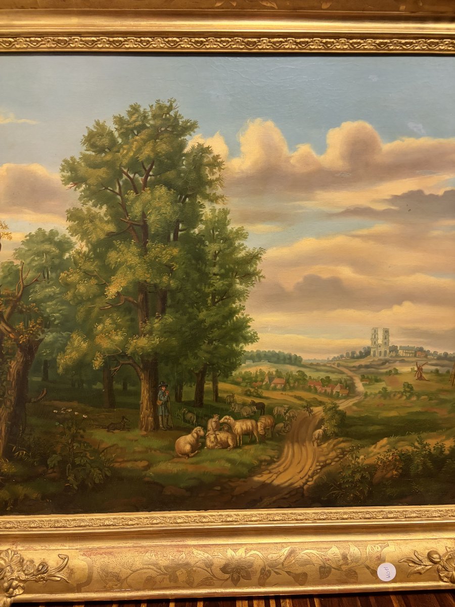 Paesaggio rurale francese con pastori e gregge – metà 1800-photo-2