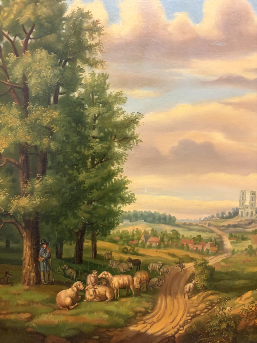 Paesaggio rurale francese con pastori e gregge – metà 1800-photo-3