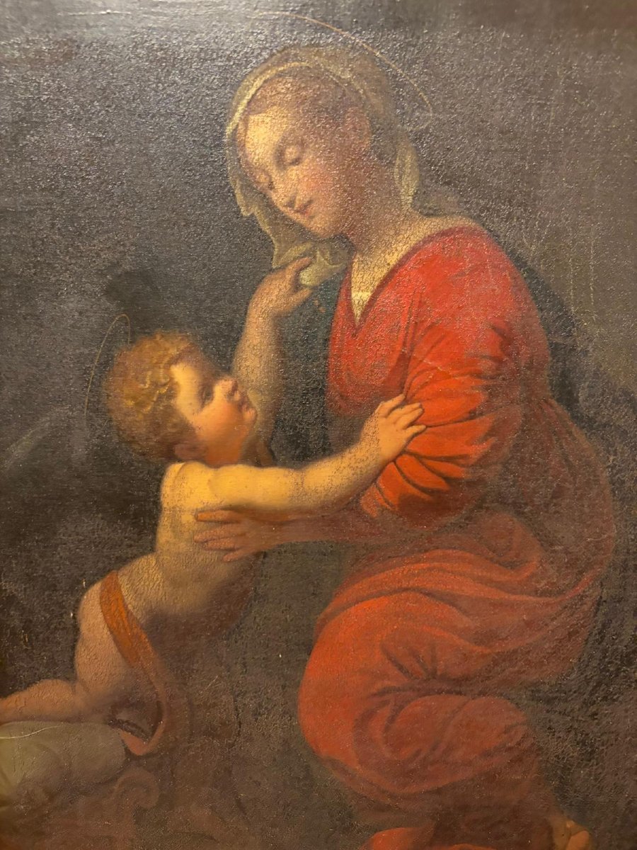 Madonna con Bambino (tipo "Vierge au voile") – Olio su tela antico, in ricca cornice dorata a p-photo-2