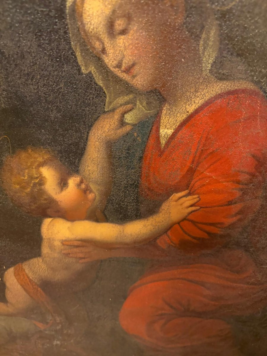 Madonna con Bambino (tipo "Vierge au voile") – Olio su tela antico, in ricca cornice dorata a p-photo-3