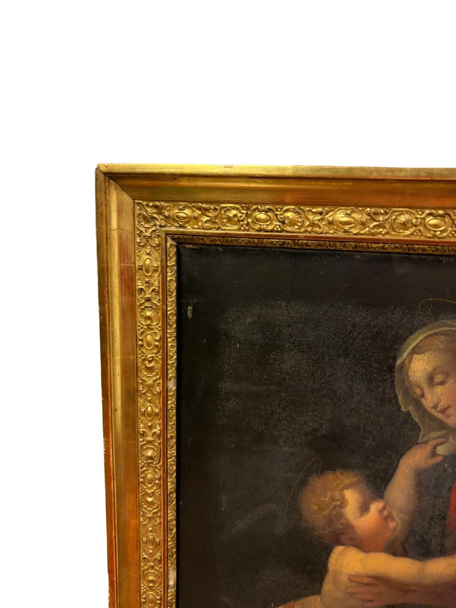Madonna con Bambino (tipo "Vierge au voile") – Olio su tela antico, in ricca cornice dorata a p-photo-4