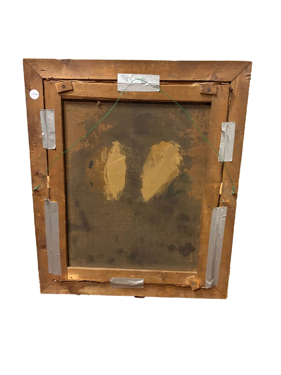 Madonna con Bambino (tipo "Vierge au voile") – Olio su tela antico, in ricca cornice dorata a p-photo-1