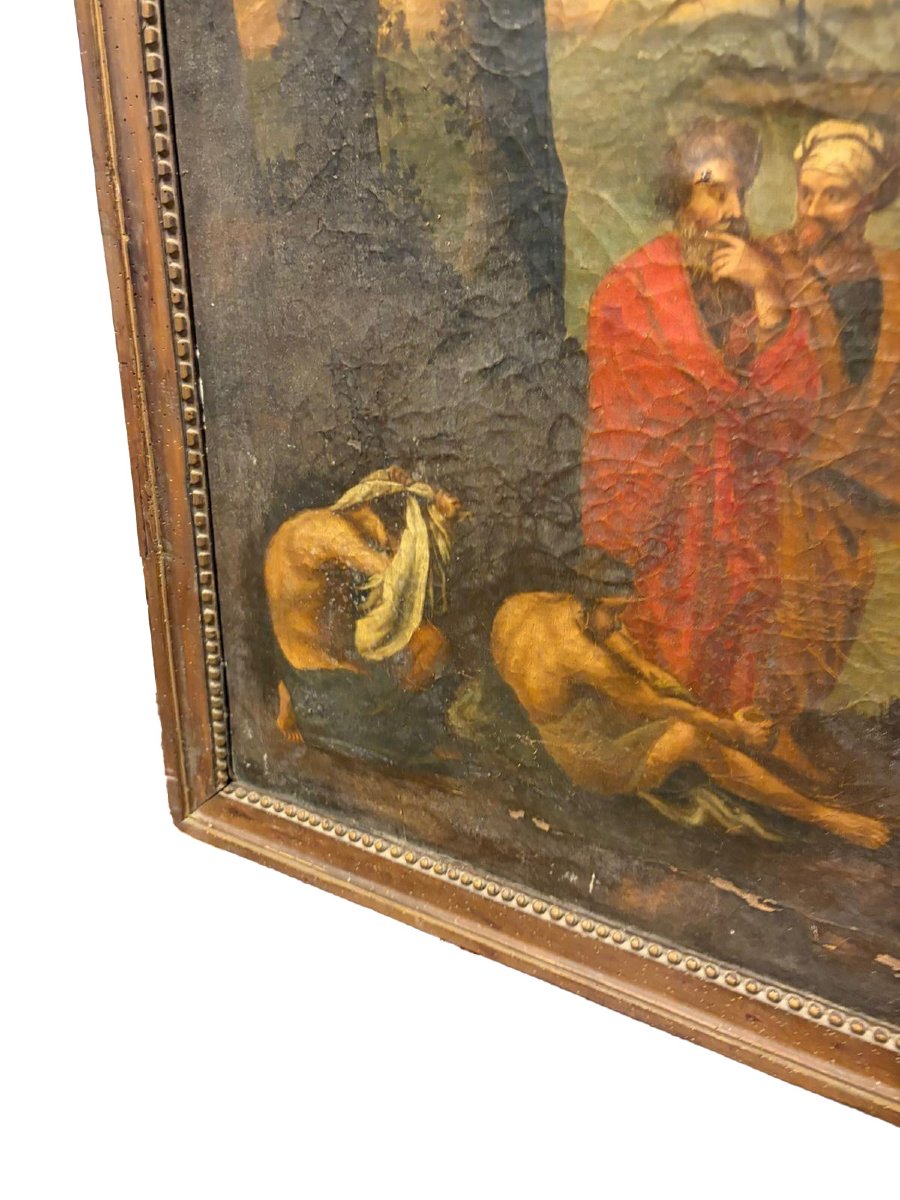 Predicazione di San Giovanni Battista – Olio su tela antico, in cornice d'epoca-photo-1