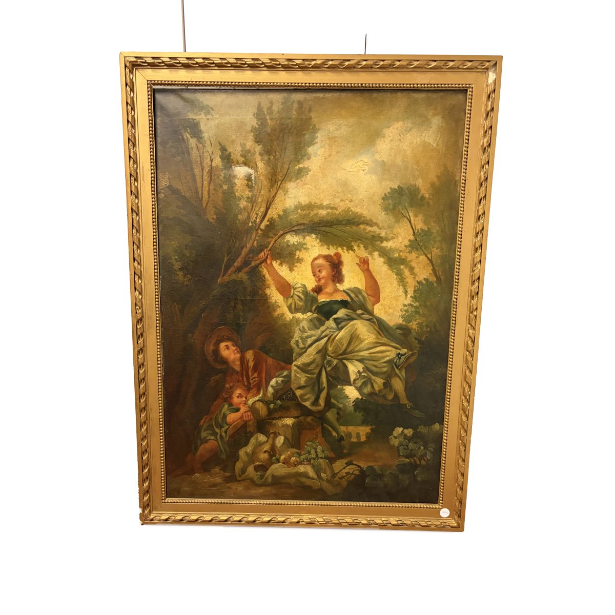 Dipinto a olio su tela, XIX secolo: "L'altalena", scena galante di gusto rococò da Fragonard