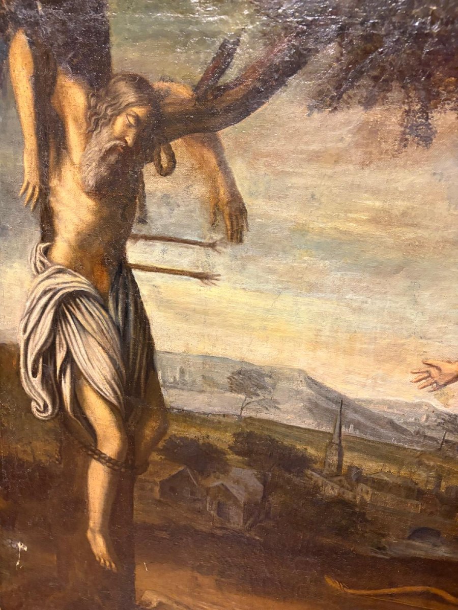Dipinto a olio su tela, XVII secolo: "Martirio di San Sebastiano"-photo-2