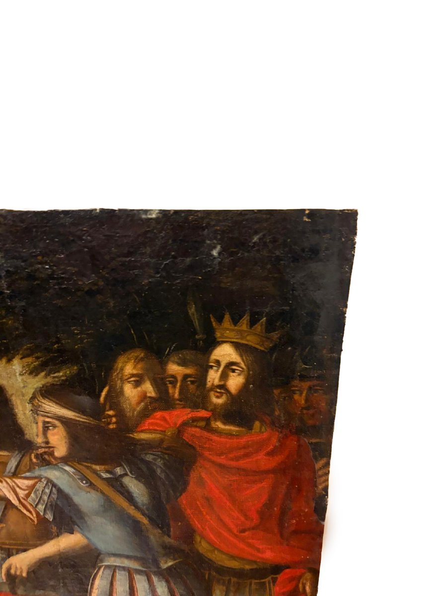 Dipinto a olio su tela, XVII secolo: "Martirio di San Sebastiano"-photo-4