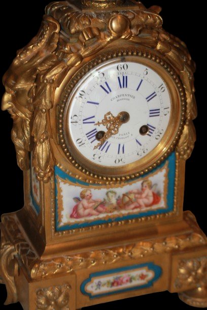 Orologio Francese da Camino in Bronzo Dorato e Porcellana, XIX Secolo-photo-2