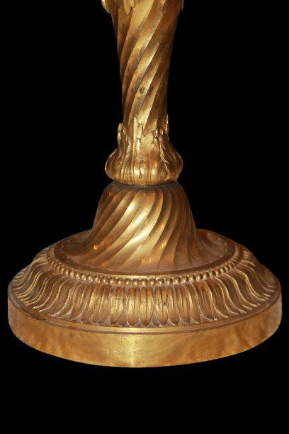 Coppia di candelieri in bronzo dorato a decoro torchon-photo-4