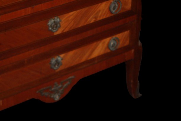 Secretaire Transizione con raffinato intarsio raffigurante un paesaggio XIX secolo-photo-4