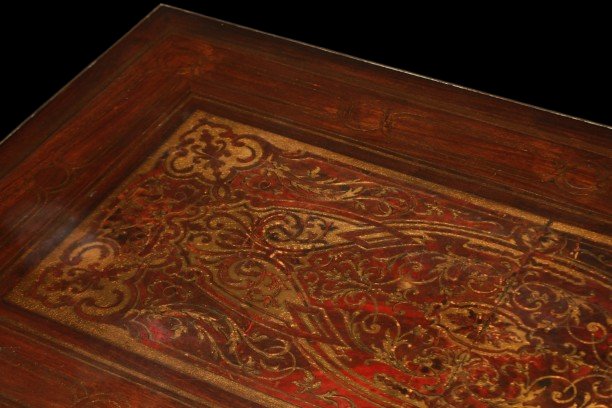 Tavolino da gioco francese in stile Boulle, seconda metà dell’800 – Palissandro, ottone e tarta-photo-2