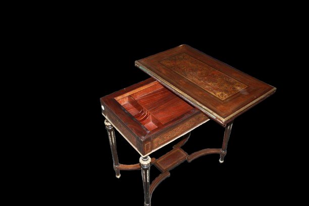Tavolino da gioco francese in stile Boulle, seconda metà dell’800 – Palissandro, ottone e tarta-photo-4