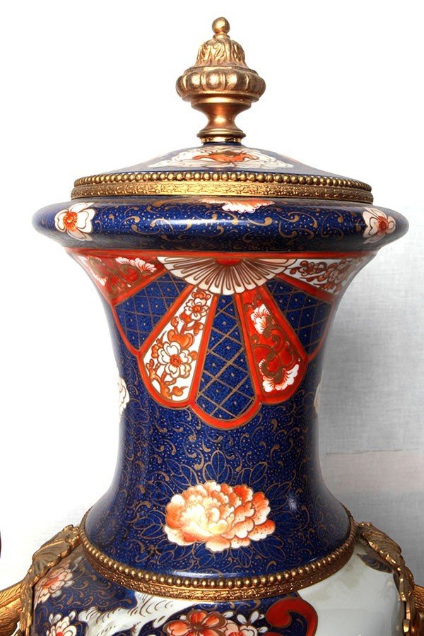 Paire De Vases En Porcelaine De Limoges Français Du Début Des Années 1900 Avec Bronze-photo-3