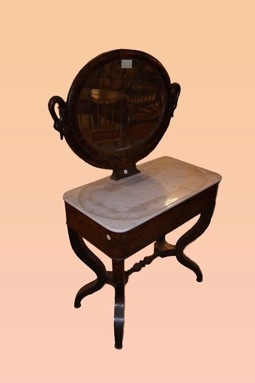 Table à Ouvrage Française Avec Dessus En Marbre De Style Empire Des Années 1800-photo-2